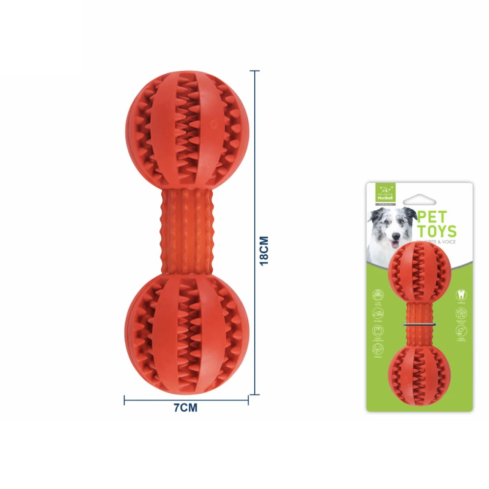 Dentální hračka pro psy Nunbell – dvojitý míček 18 cm (červená)