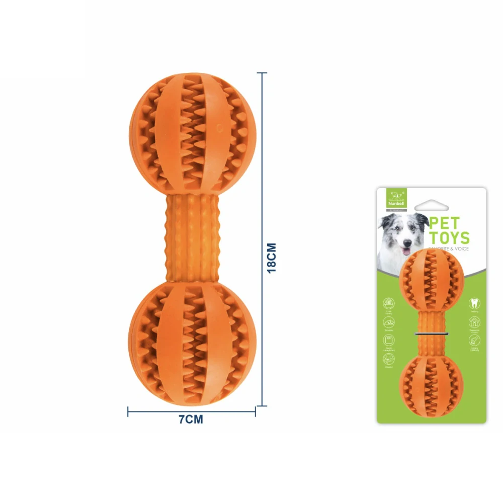 Dentální hračka pro psy Nunbell – dvojitý míček 18 cm (oranžová)