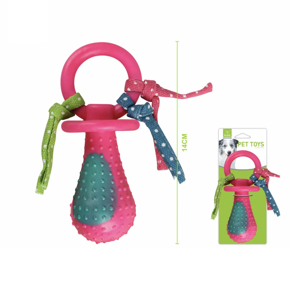 Gumová hračka pro psy Nunbell – kousátko s provázky 14 cm (růžová)