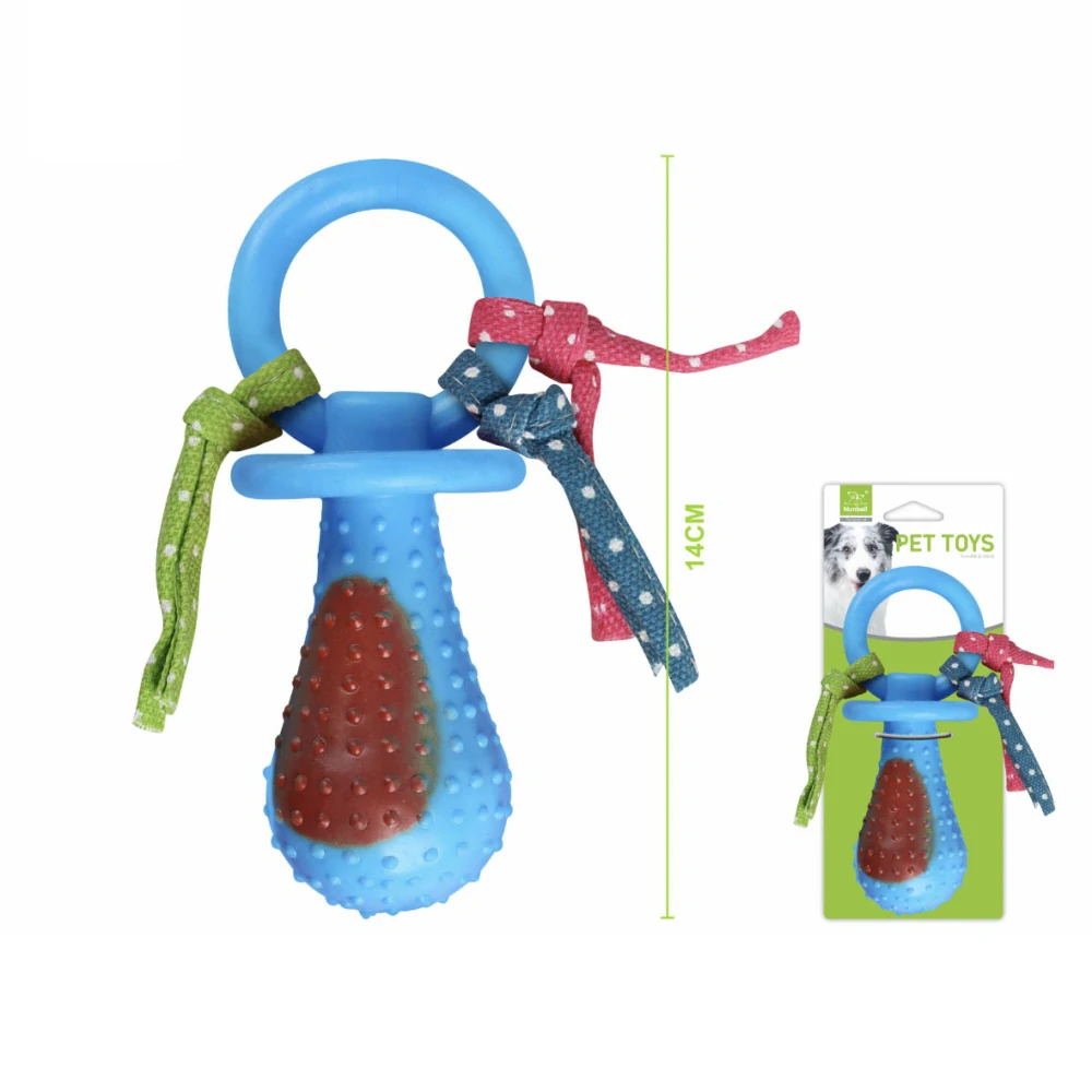 Gumová hračka pro psy Nunbell – kousátko s provázky 14 cm (modrá)