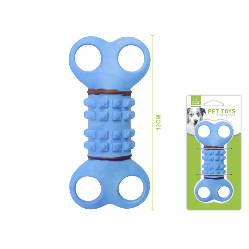 Gumová dentální hračka pro psy Nunbell – válec s úchyty 12 cm (modrá)