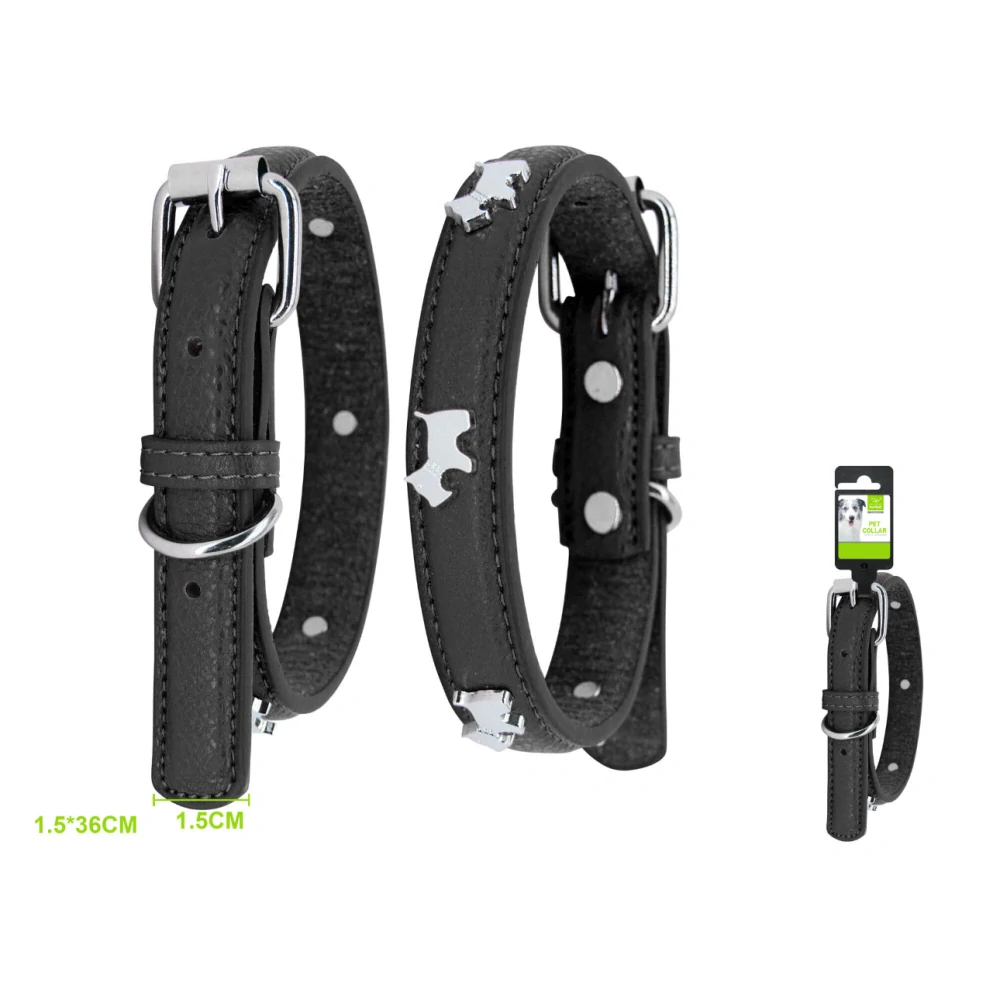 Kožený obojek s kovovými prvky pro psy Nunbell - černý