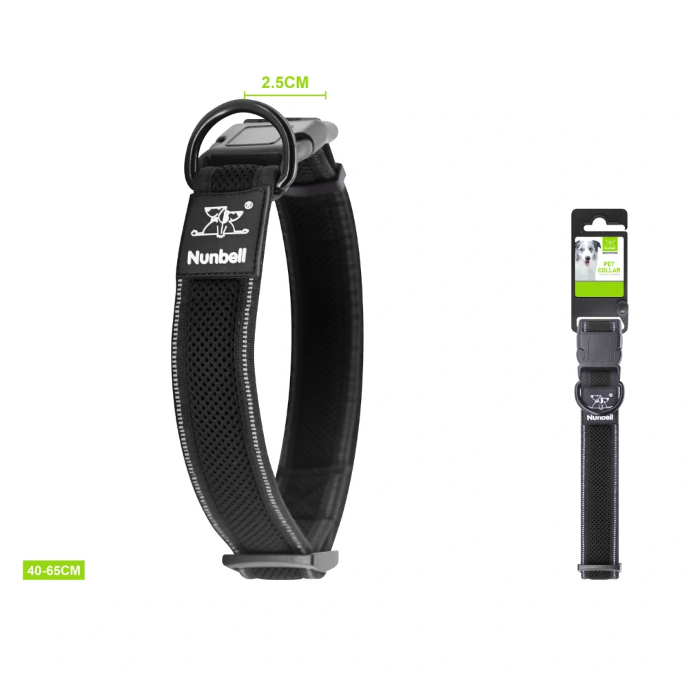 Prodyšný nylonový obojek pro psy Comfort Nunbell - černý L 2,5 cm