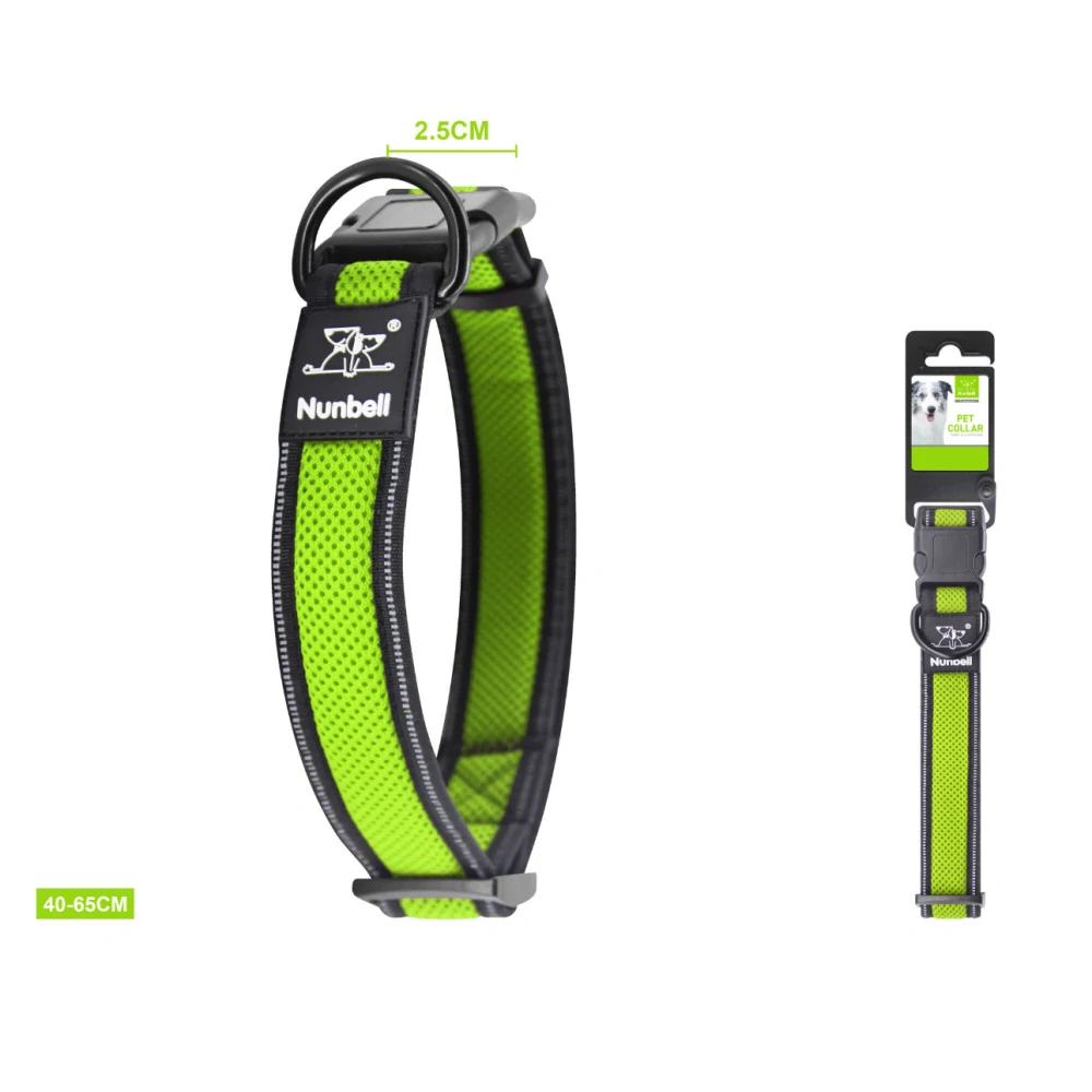 Prodyšný nylonový obojek pro psy Comfort Nunbell - zelený L 2,5 cm