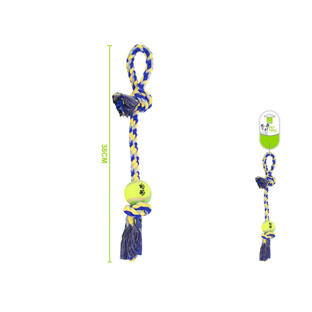 Provazové přetahovadlo s tenisovým míčkem Nunbell - modro-žluté - malé