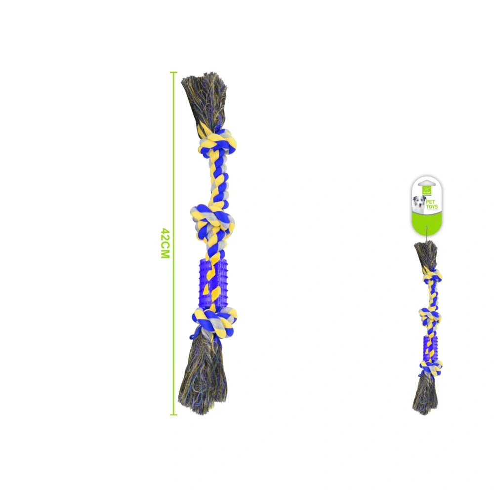 Provazová hračka s gumovým segmentem Nunbell - modro-žlutá - velká