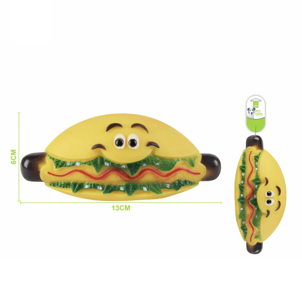 Pískací gumová hračka pro psy Nunbell – Hotdog s obličejem