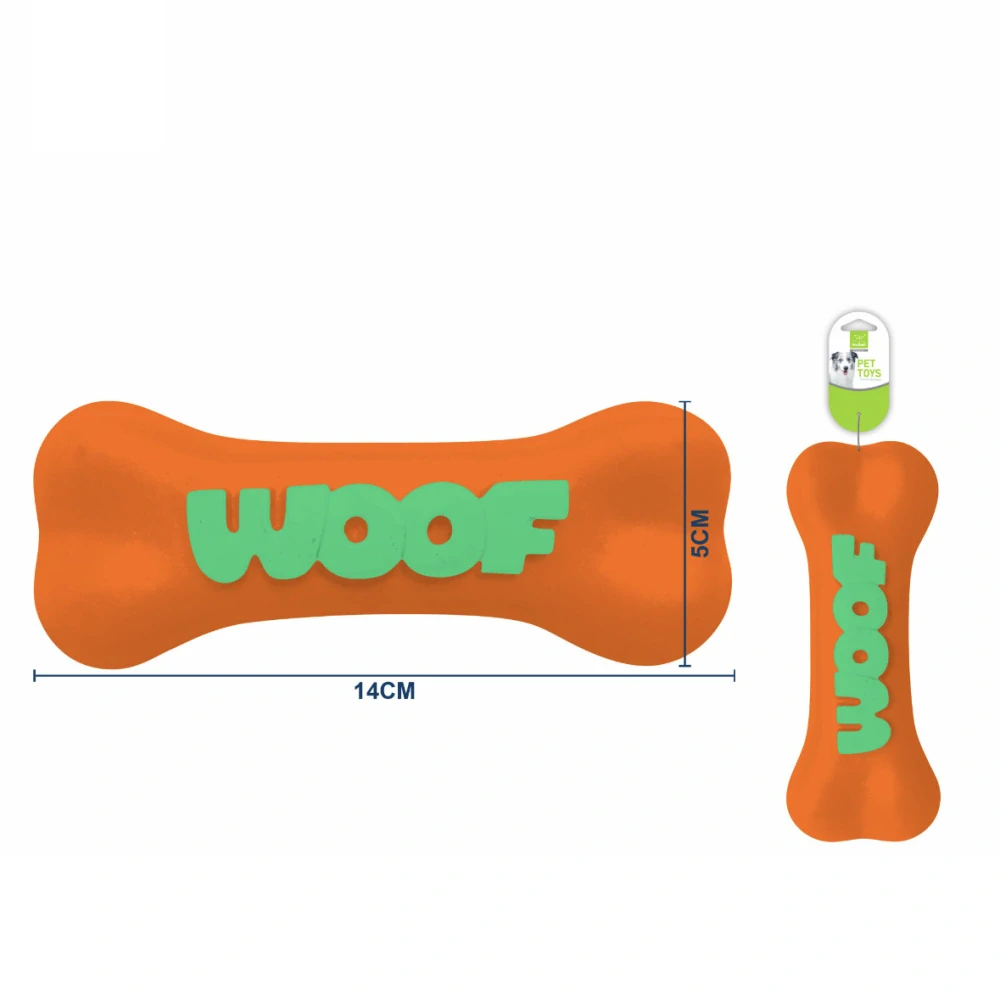 Gumová pískací hračka pro psy Nunbell – Kost WOOF (oranžová)