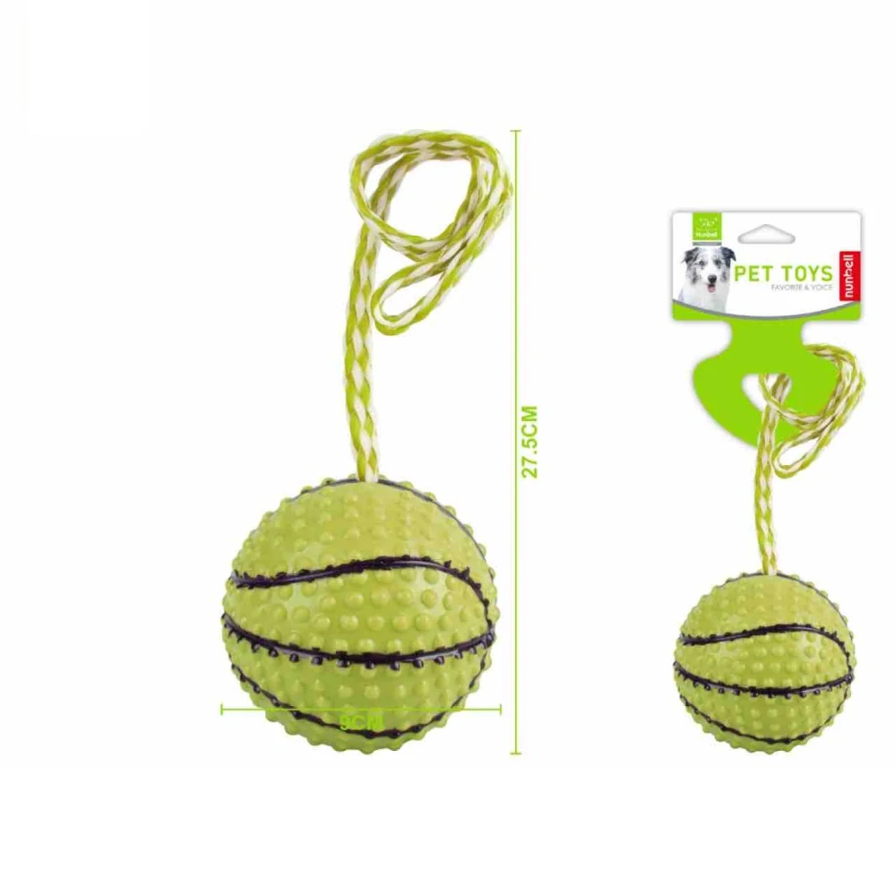Gumová hračka pro psy Nunbell – basketbalový míč s lanem (zelená)