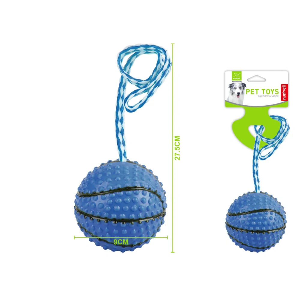 Gumová hračka pro psy Nunbell – basketbalový míč s lanem (modrá)