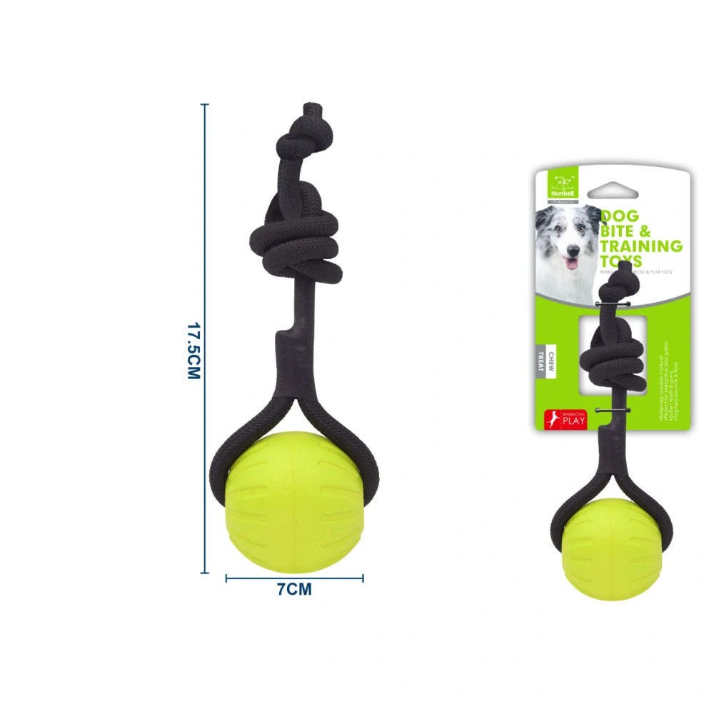 Gumová hračka pro psy Nunbell – míček s lanem malý (zelený)