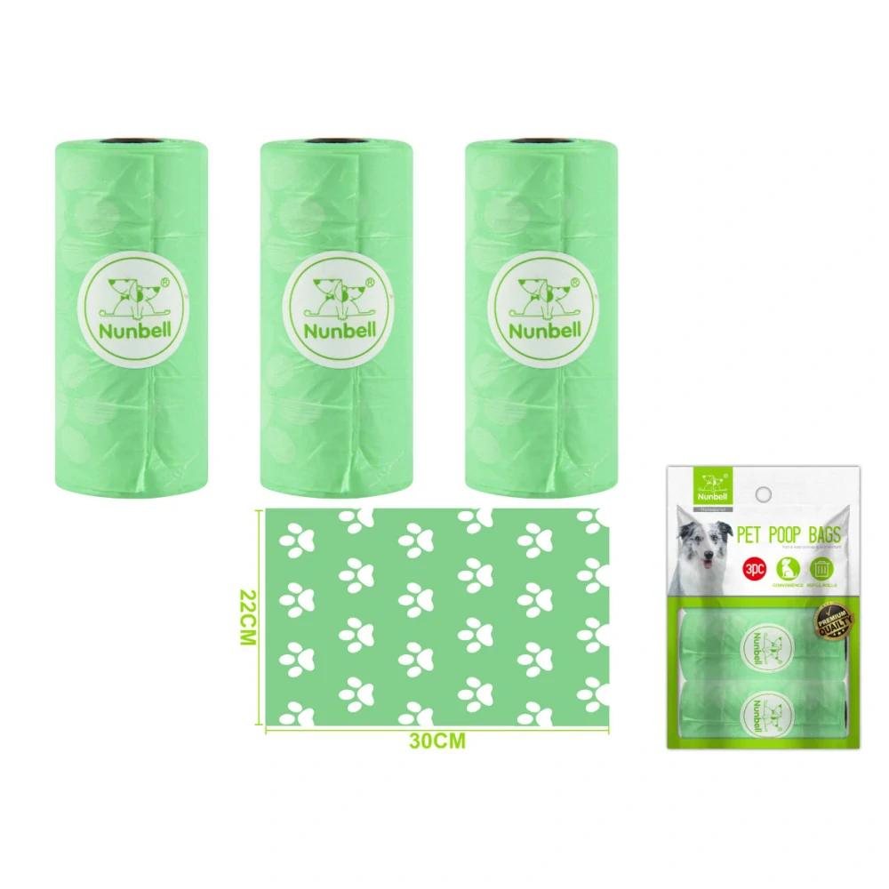 Nunbell – Sada sáčků na psí exkrementy Pawprints zelený S (3 ks)