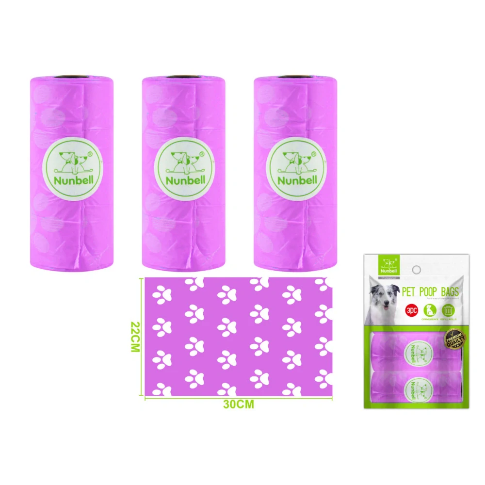 Nunbell – Sada sáčků na psí exkrementy Pawprints fialový s (3 ks)