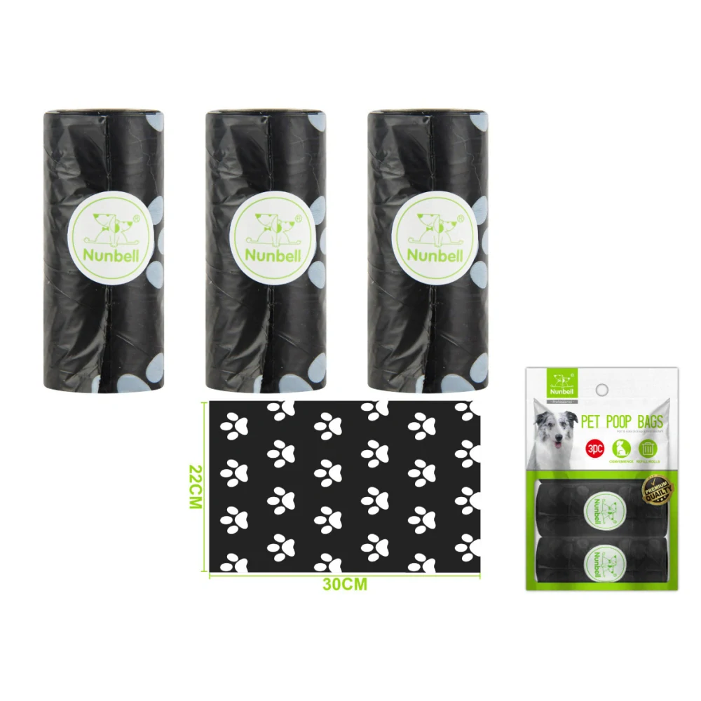 Nunbell – Sada sáčků na psí exkrementy Pawprints černý (3 ks)