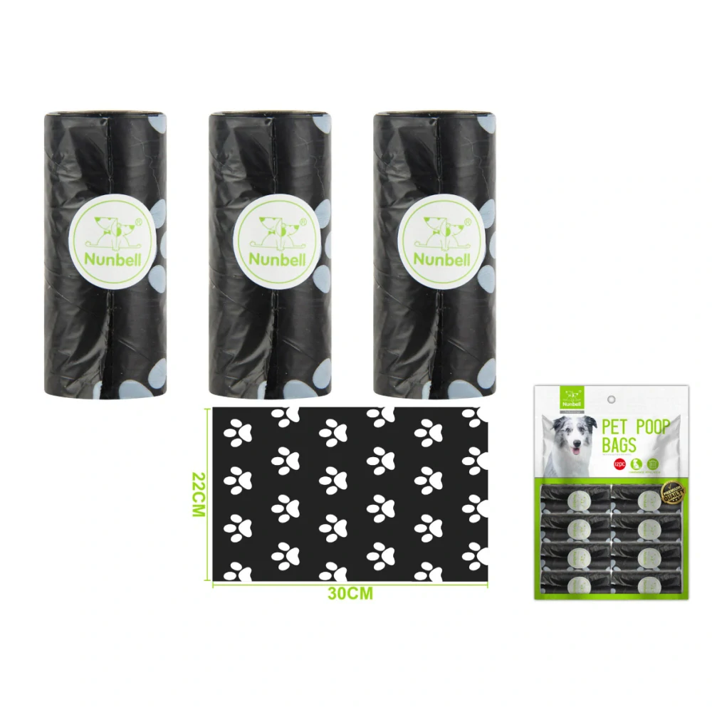 Nunbell – Sada sáčků na psí exkrementy Pawprints černý (12 ks)