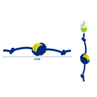 Přetahovadlo s uzly a míčkem pro psy Nunbell modro-žluté - velké