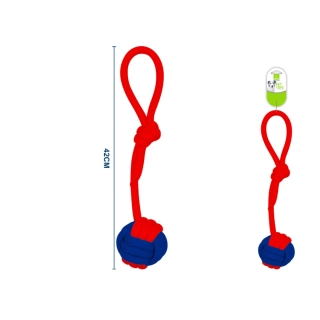 Provazová hračka s míčkem pro psy Nunbell - červeno-modrá - velká