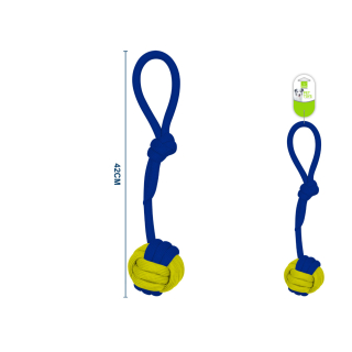Provazová hračka s míčkem pro psy Nunbell - modro-žlutá - velká