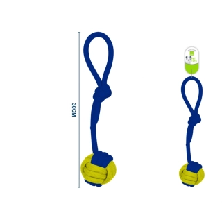 Provazová hračka s míčkem pro psy Nunbell - modro-žlutá