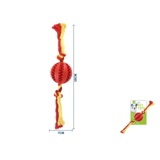 Provazová hračka s gumovým míčkem Nunbell - červeno-žlutá - velká