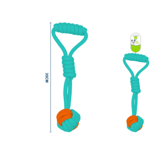 Provazová hračka s uzlem a rukojetí Nunbell - tyrkysovo-oranžová - velká