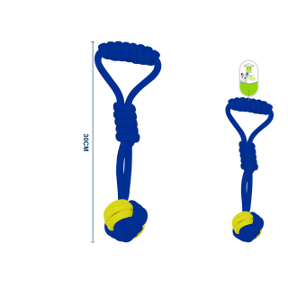 Provazová hračka s uzlem a rukojetí Nunbell - modro-žlutá - malá