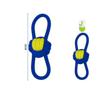 Provazová hračka smyčka s uzlem Nunbell - modro-žlutá - malá