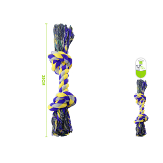 Provazová hračka uzel s třásněmi Nunbell - modro-žlutá - střední