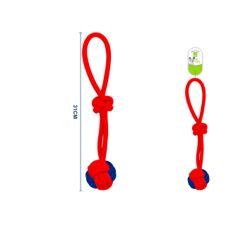 Provazová hračka smyčka s uzlem a míčem Nunbell - červeno-modrá - malá