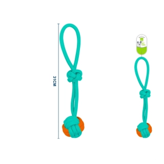 Provazová hračka smyčka s uzlem a míčem Nunbell - tyrkysovo-oranžová - malá