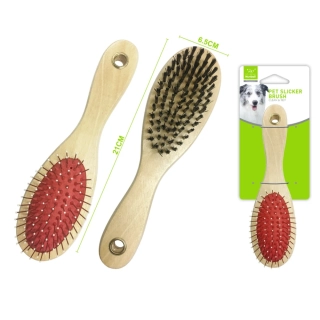 Oboustranný dřevěný kartáč na srst pro psy a kočky Nunbell - střední