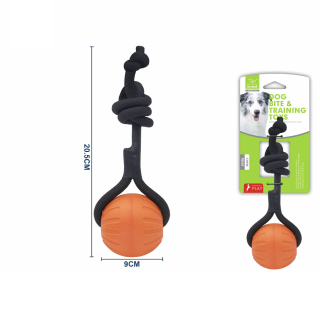 Gumová hračka pro psy Nunbell – míček s lanem (oranžová)