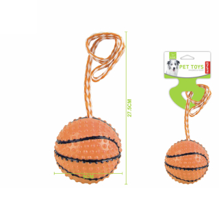 Gumová hračka pro psy Nunbell – basketbalový míč s lanem (oranžová)