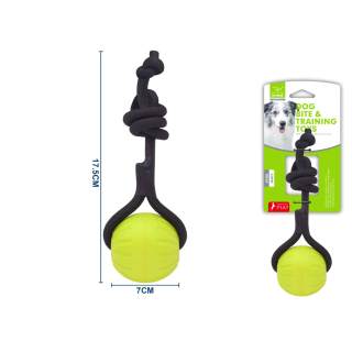 Gumová hračka pro psy Nunbell – míček s lanem malý (zelený)