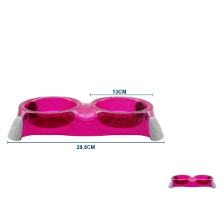 Dvojitá plastová miska s protiskluzovými nožkami - růžová S/M
