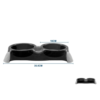 Dvojitá plastová miska s protiskluzovými nožkami - černá M/L