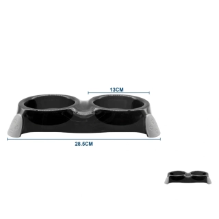 Dvojitá plastová miska s protiskluzovými nožkami - černá S/M