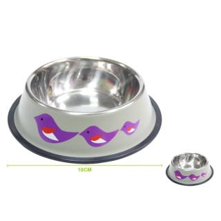 Nerezová miska protiskluzová s ptáčky Nunbell - fialovo-šedá XS