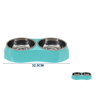 Dvojitá miska s nerezovými vložkami Nunbell - tyrkysová M/L