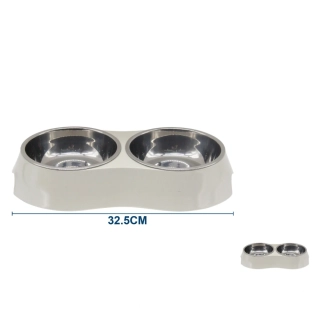 Dvojitá miska s nerezovými vložkami Nunbell - béžová M/L