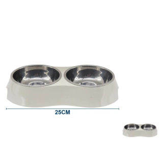 Dvojitá miska s nerezovými vložkami Nunbell - béžová