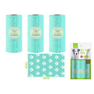 Nunbell – Sada sáčků na psí exkrementy Pawprints tyrkysový M (6 ks)