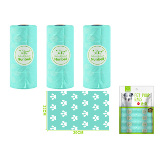 Nunbell – Sada sáčků na psí exkrementy Pawprints tyrkysový L (12 ks)