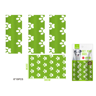 Nunbell – Sada sáčků na psí exkrementy Pawprints zelený M (6 ks)