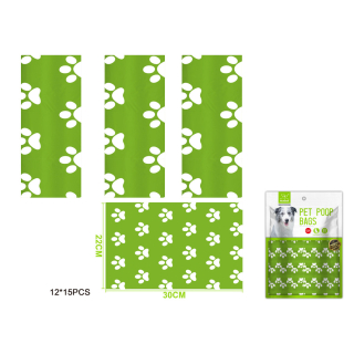 Nunbell – Sada sáčků na psí exkrementy Pawprints zelený L (12 ks)