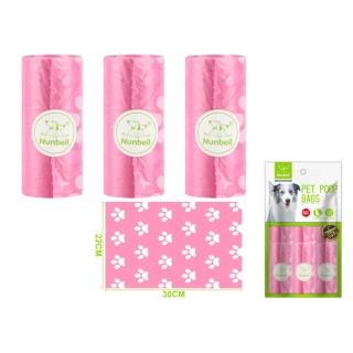 Nunbell – Sada sáčků na psí exkrementy Pawprints růžový