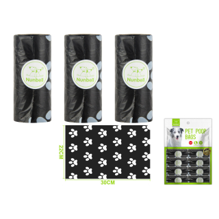 Nunbell – Sada sáčků na psí exkrementy Pawprints černý (12 ks)