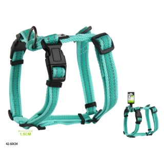 Nastavitelný H postroj pro psy Double Nunbell - tyrkysový S/M