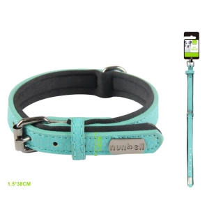 Kožený obojek se štítkem pro psy Nunbell – tyrkysový