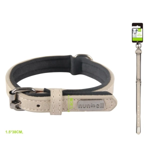 Kožený obojek se štítkem pro psy Nunbell – béžový